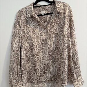 A New Day Snakeskin Print Button-Up Blouse Neutral